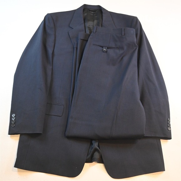 Vtg USA Made HSM 44L 36x32 Navy Blue Nailshead Wool Mens Jacket Pants Suit